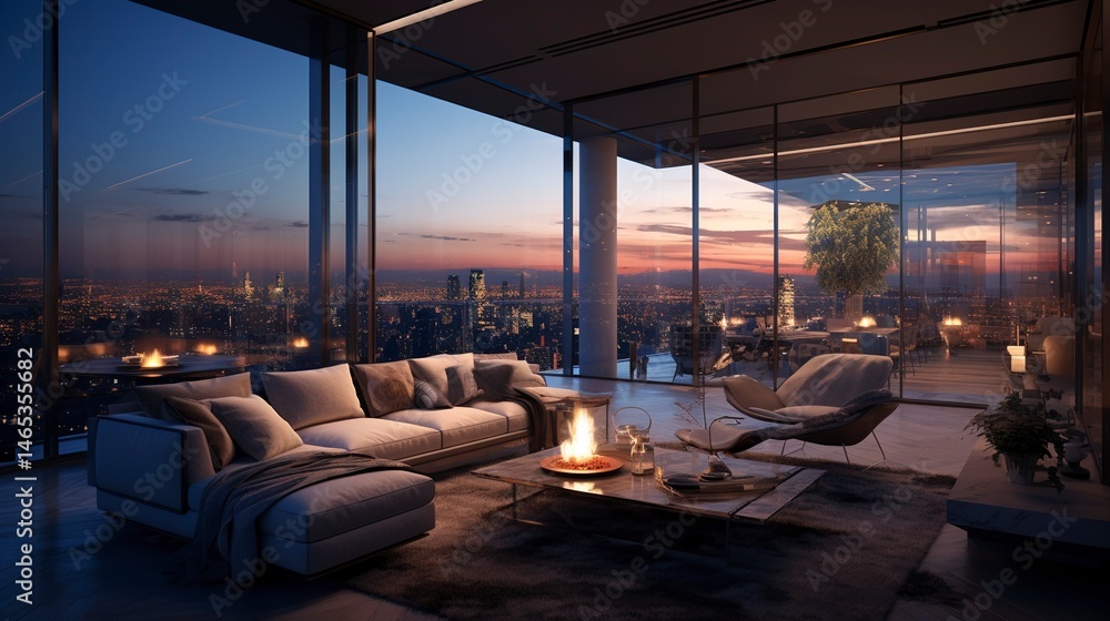 Fototapeta premium A photo of a luxurious penthouse with a view.