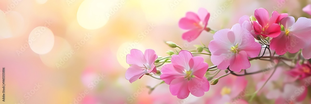 Blooming Floral Fantasy: A mesmerizing close-up of delicate pink flowers in full bloom, their petals kissed by soft sunlight, set against a dreamy, bokeh-filled background. Blooming Floral Fantasy: A mesmerizing close-up of delicate pink flowers in full bloom, their petals kissed by soft sunlight, set against a dreamy, bokeh-filled background.
