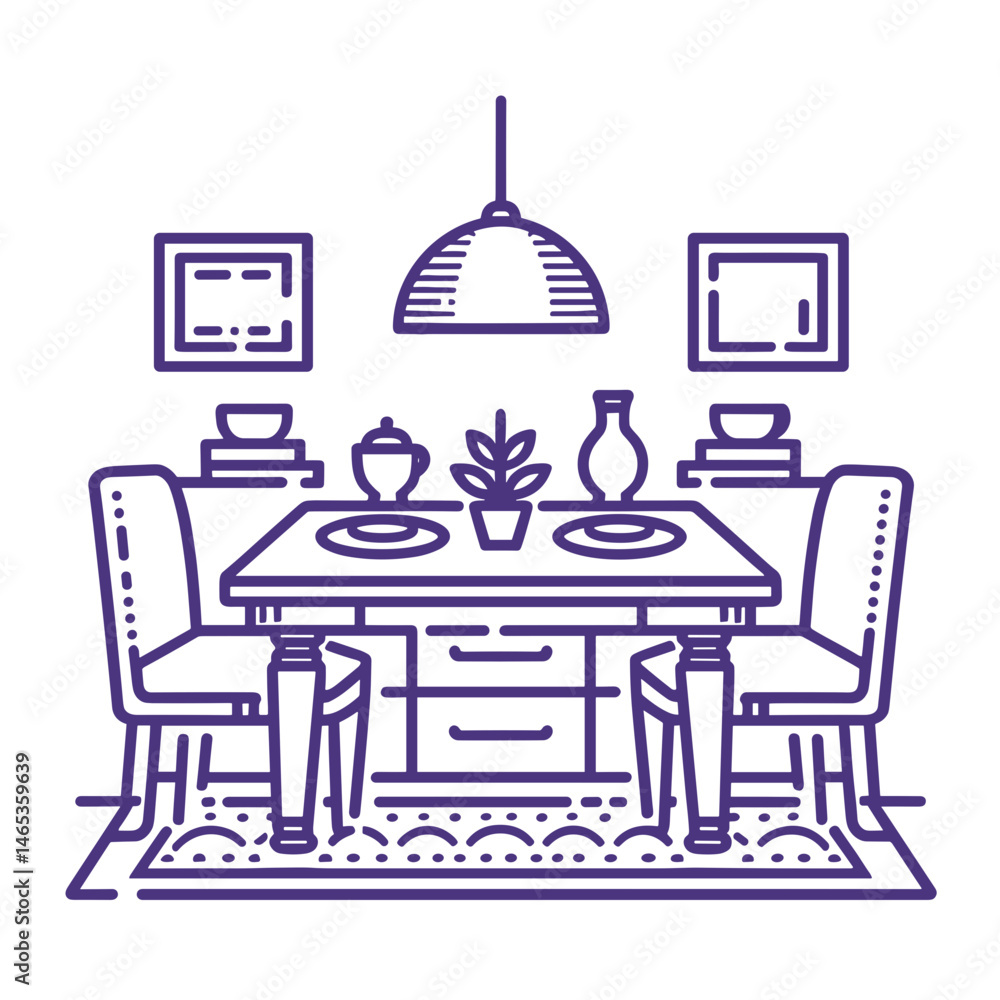 Fototapeta premium Dining Room Table with Chairs and Decorative Elements on Transparent Background 