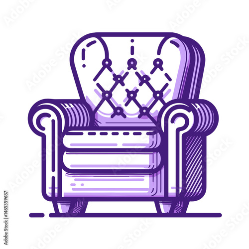 Vintage upholstered chair illustration on a transparent background  