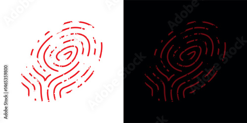 Bloody fingerprint icon (dactylogram). Identification, police or forensics symbol. Biometric data. Attribute of detective, criminal or access level.