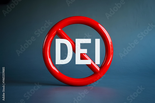 Red prohibition symbol over DEI text.