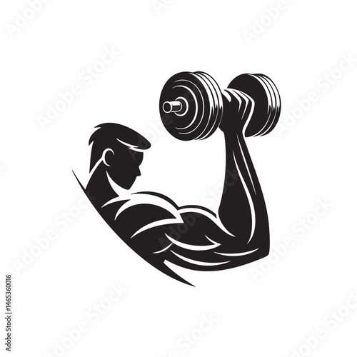  vector art illustration design of a man icon lifting weights, holding a dumbbell 