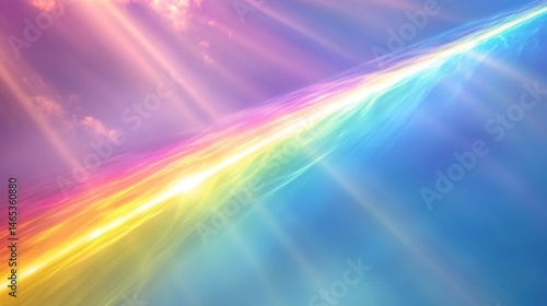 Rainbow road leading to heaven with god rays shining through clouds