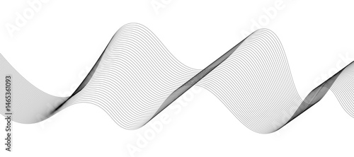 Abstract vector design featuring smooth gray wave lines flowing horizontally across a light background. The waves should have a soft gradient and overlapping transparency effects.