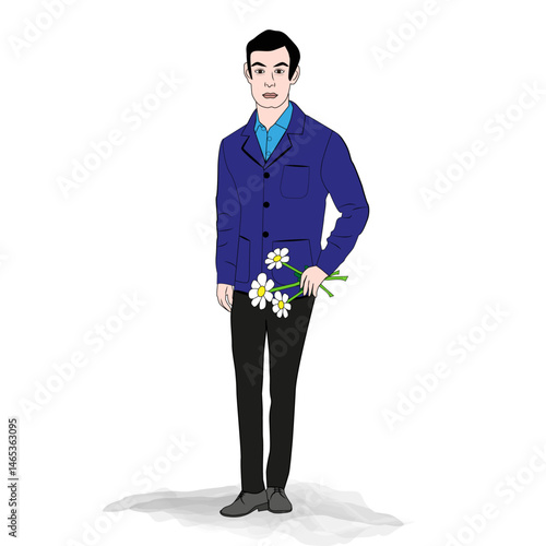 Hombre elegante con ramo de flores.