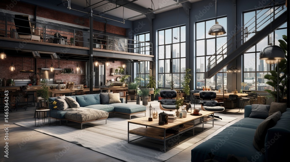 Fototapeta premium A photo of a modern industrial loft space.