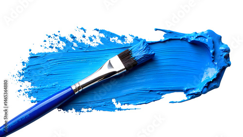 Blue paint brush stroke isolated on white or transparent png background.