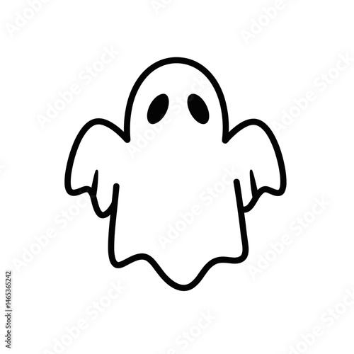 Halloween ghost icon in simple line art style  