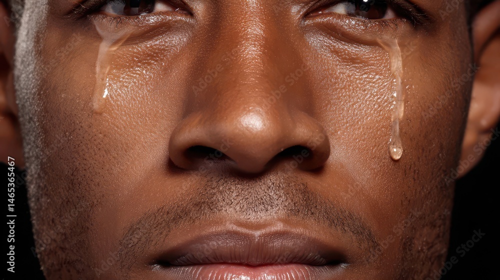 Fototapeta premium Close-up portrait of a person weeping with visible tears.