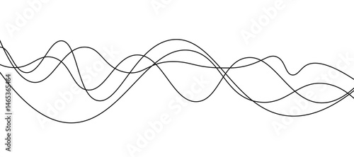 Abstract vector design featuring smooth gray wave lines flowing horizontally across a light background. The waves should have a soft gradient and overlapping transparency effects.