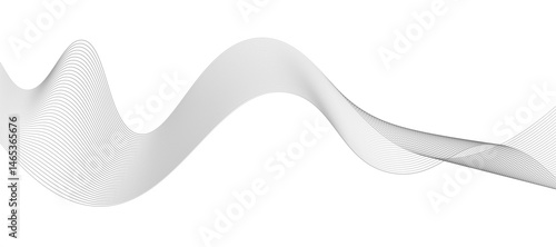Abstract vector design featuring smooth gray wave lines flowing horizontally across a light background. The waves should have a soft gradient and overlapping transparency effects.