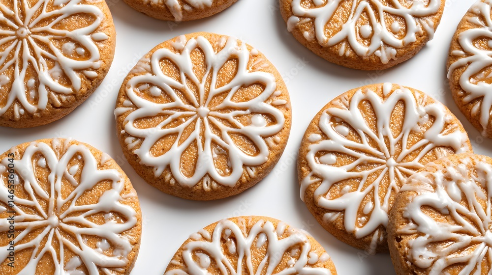 Delightful gingerbread cookies with snowflake icing, perfect for festive holiday celebrations. Delightful gingerbread cookies with snowflake icing, perfect for festive holiday celebrations.