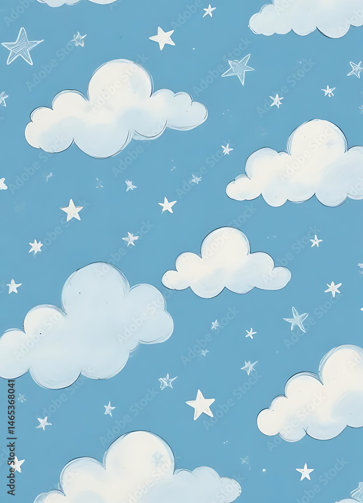 Cartoon Clouds and Stars Pattern Cartoon Clouds and Stars Pattern