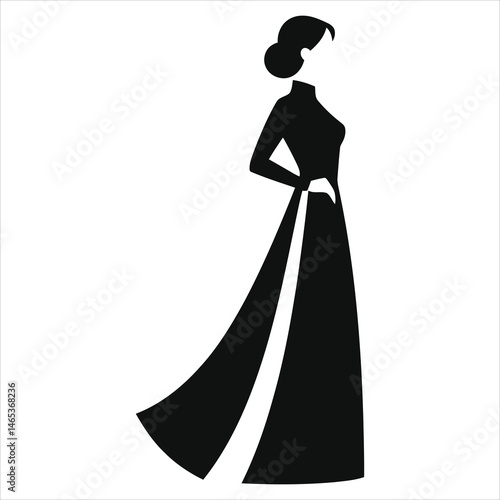 Elegant Vector Silhouette of a Woman in Traditional Vietnamese Dress/A simple, elegant silhouette of a woman wearing a traditional Vietnamese Ao Dai dress.