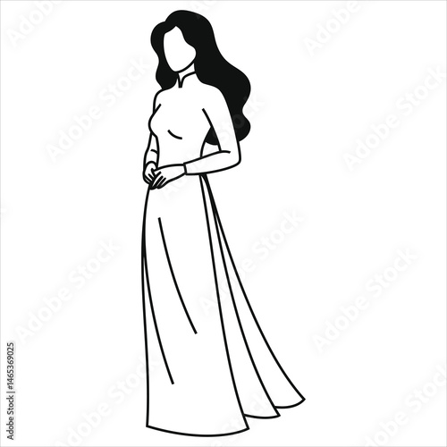 Elegant Vector Silhouette of a Woman in Traditional Vietnamese Ao Dai/A simple, elegant silhouette of a woman wearing a traditional Vietnamese Ao Dai.