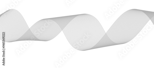 Abstract vector design featuring smooth gray wave lines flowing horizontally across a light background. The waves should have a soft gradient and overlapping transparency effects.