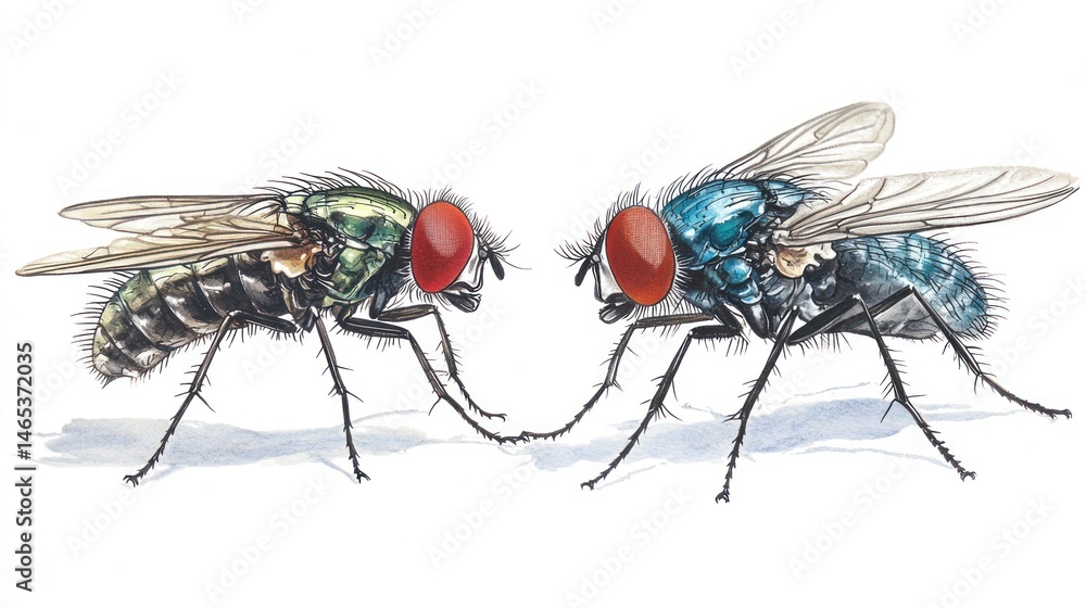Fototapeta premium Illustration showing different fly species side by side