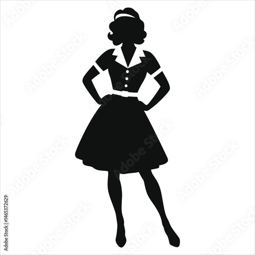Stylish Retro Woman in 1950s Dress( 1960s mod dress) Vector Silhouette/A bold silhouette of a woman wearing a classic 1950s style dress.