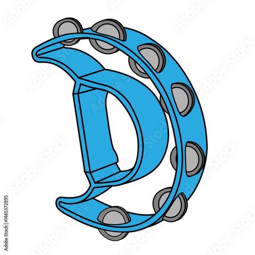 Cartoon Blue Tambourine with Silver Jingles - Cheerful Musical Instrument Illustration