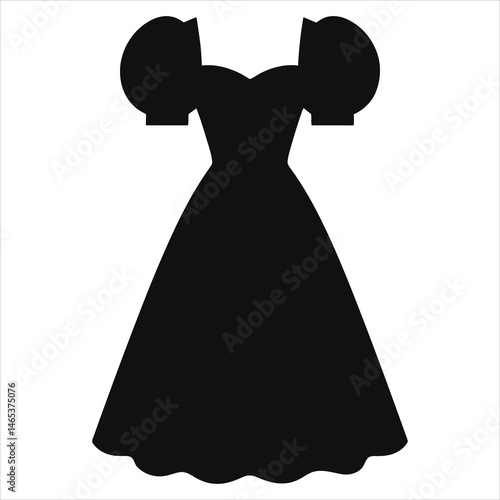 Stylish Black Vector Silhouette of a Puff Sleeve Dress/A simple, elegant silhouette of a dress with puffy sleeves.