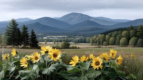 Obraz na płótnie Sunflowers stretch across an expansive field, soaking in golden sunlight beneath a vibrant sky dotted with soft clouds w salonie