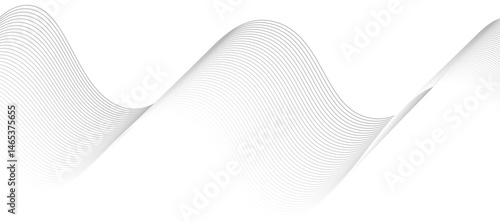 abstract vector design featuring smooth gray wave lines flowing horizontally across a light background. The waves should have a soft gradient and overlapping transparency effects.