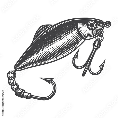 Vintage Hand-Drawn Fishing Lure Side View Illustration – Angler Gear Engraved Style Vector for T-Shirts, Posters, Stickers, and Outdoor Fishing Themes Apparel