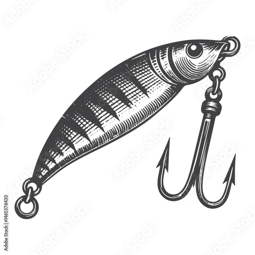 Vintage Hand-Drawn Fishing Lure Side View Illustration – Angler Gear Engraved Style Vector for T-Shirts, Posters, Stickers, and Outdoor Fishing Themes Apparel