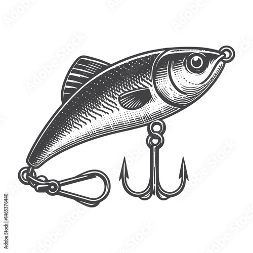 Vintage Hand-Drawn Fishing Lure Side View Illustration – Angler Gear Engraved Style Vector for T-Shirts, Posters, Stickers, and Outdoor Fishing Themes Apparel
