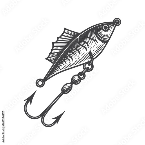 Vintage Hand-Drawn Fishing Lure Side View Illustration – Angler Gear Engraved Style Vector for T-Shirts, Posters, Stickers, and Outdoor Fishing Themes Apparel