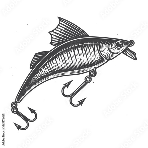 Vintage Hand-Drawn Fishing Lure Side View Illustration – Angler Gear Engraved Style Vector for T-Shirts, Posters, Stickers, and Outdoor Fishing Themes Apparel