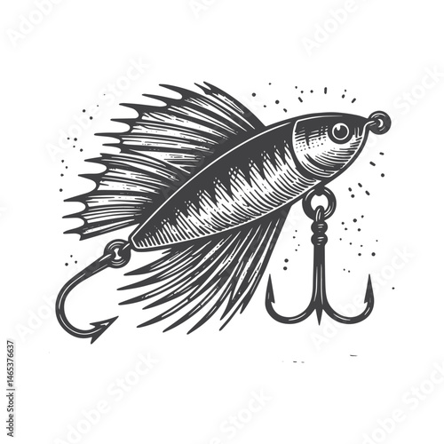 Vintage Hand-Drawn Fishing Lure Side View Illustration – Angler Gear Engraved Style Vector for T-Shirts, Posters, Stickers, and Outdoor Fishing Themes Apparel