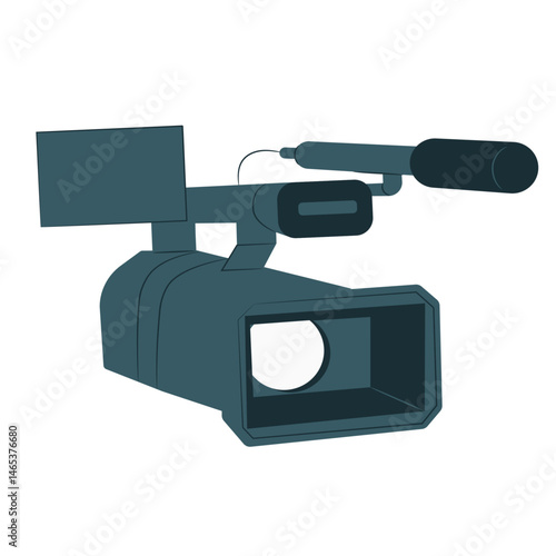 Simple Teal Video Camera Illustration with Microphone and Screen - Media and Recording Concept