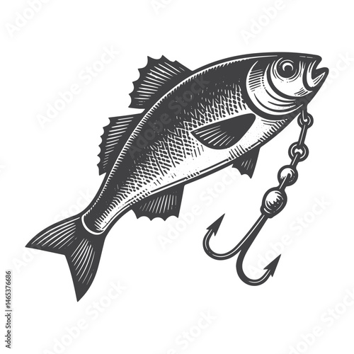 Vintage Hand-Drawn Fishing Lure Side View Illustration – Angler Gear Engraved Style Vector for T-Shirts, Posters, Stickers, and Outdoor Fishing Themes Apparel
