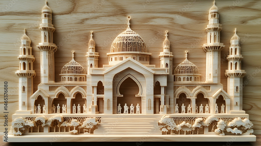 Fototapeta premium Detailed wooden carving of a mosque
