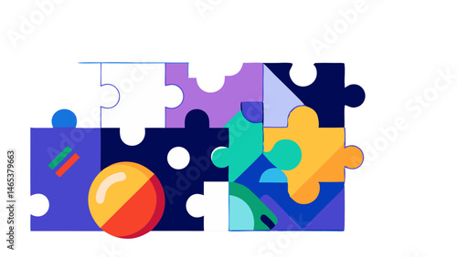 Colorful puzzle pieces interlock symbolizing teamwork collaboration and problem solving Vivid bold