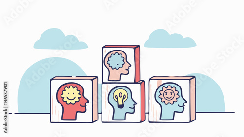 Positive thinking blocks build happiness creativity and innovation under a sunny sky