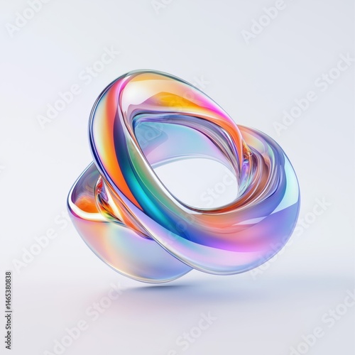 Interlocking transparent rings with iridescent glow.