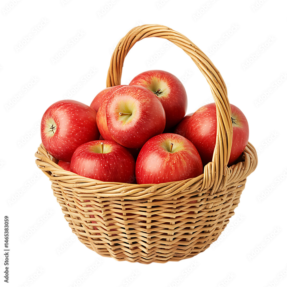 Red Apples in Wicker Basket on Transparent Background Red Apples in Wicker Basket on Transparent Background