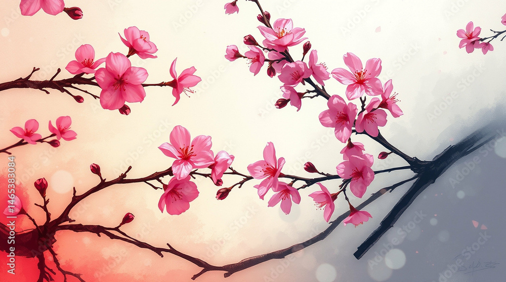 Fototapeta premium Delicate cherry blossoms painting, capturing ephemeral beauty in nature