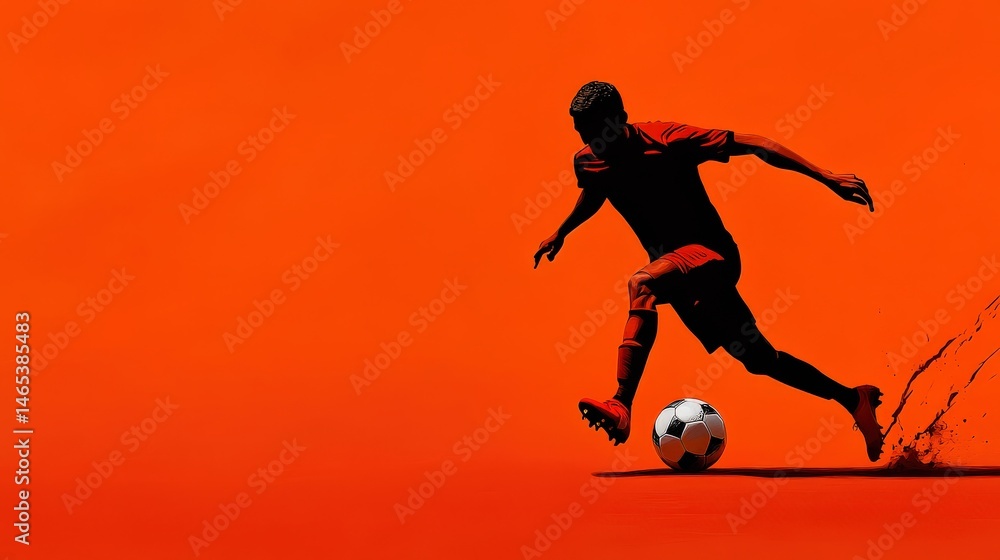 Fototapeta premium Dynamic Silhouette of a Soccer Player in Action Against Vibrant Orange Background