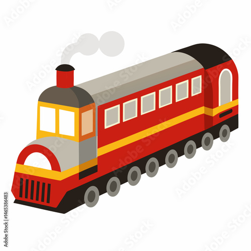 Cartoon train a red color. Suitable for children's books, sticker,t shirt design, mascot,logo. Children's picture. Isolated vector illustration on white background. Side view 