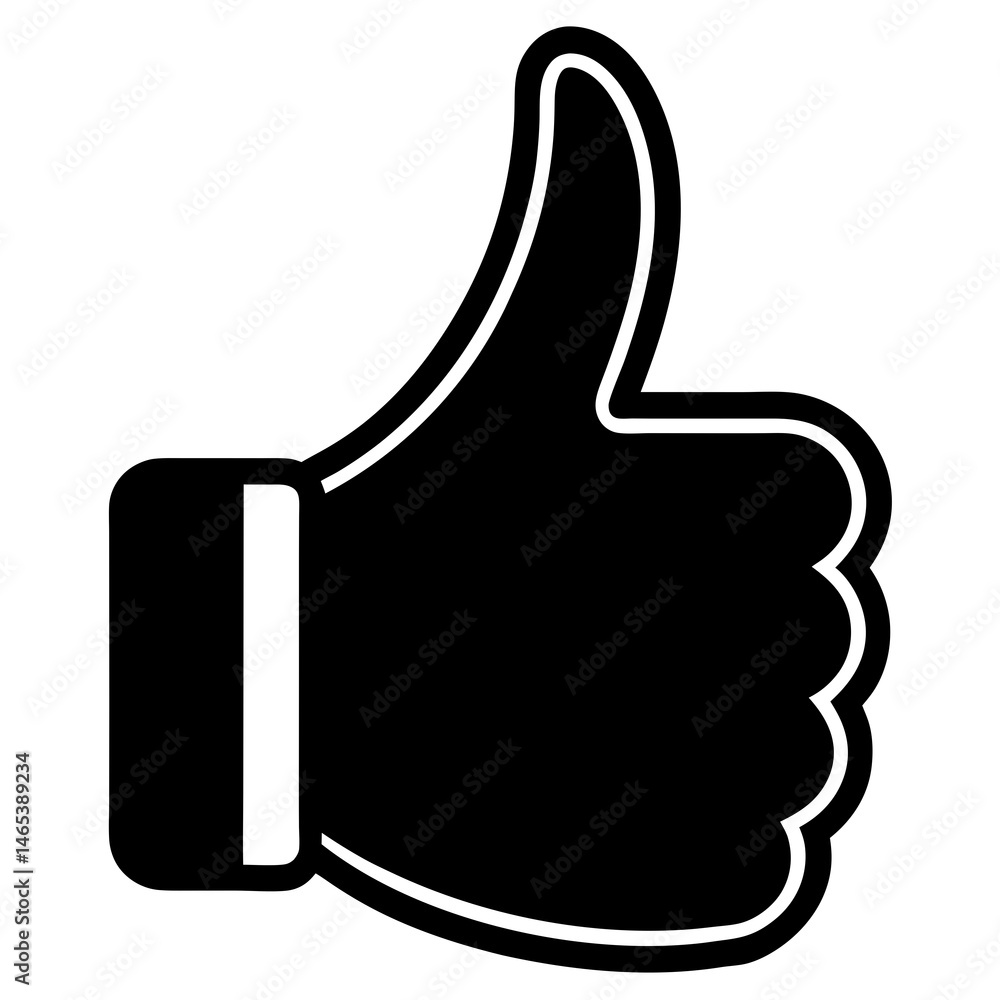 Obraz premium Black and White Thumbs Up Hand Gesture Icon