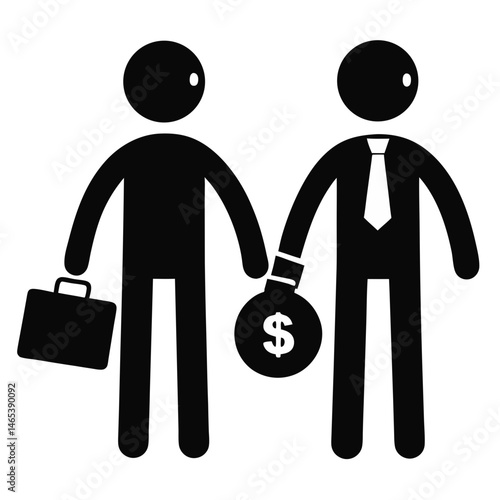 Businessmen Figures Handing Over Money Bag Icon