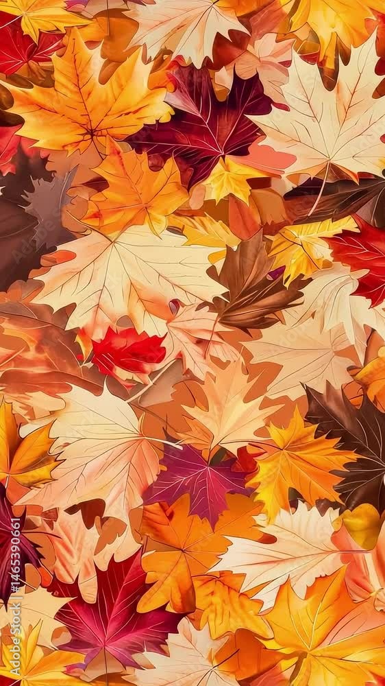 Large sheet of orange and red leaves. The leaves are in various sizes and are scattered across the sheet Large sheet of orange and red leaves. The leaves are in various sizes and are scattered across the sheet