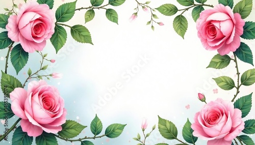 Delicate watercolor roses, climbing vines, leaves , vine, art