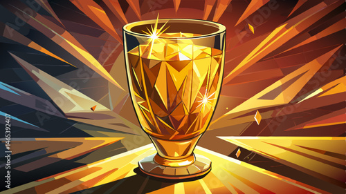 This image presents a single crystal glass filled with a golden beverage, beautifully backlit, creating a stunning visual effect of warmth and elegance, perfect for luxury occasions.