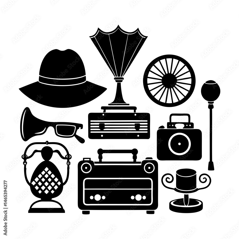 Fototapeta premium Vintage and Retro Accessories silhouette vector