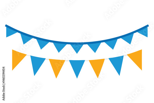 Festive bunting with blue and orange triangular flags for celebrations